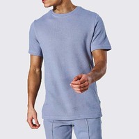 Ensemble de survêtement décontracté pour homme en coton tricoté 100 % uni, respirant et sans coutures, avec logo personnalisé, deux pièces, t-shirt et short