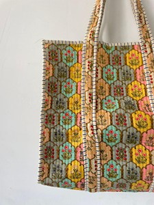 Bolso Tote de Algodón Acolchado con Diseño Floral Multicolor y Estampado a Mano, Estilo Bohemio, Bolso de Compras Casual Abierto para Mujer - Product Image 4