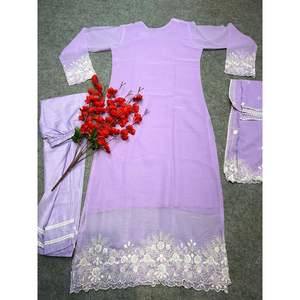 Georgette eith แฟชั่นตัดทำงานด้านบนด้านล่างกับ dupatta ลาเวนเดอร์ - Product Image 5