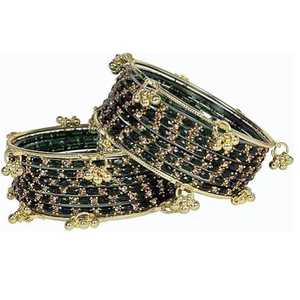 <b>Gold</b>-plated glass Kashmiri <b>bangles</b> with emerald-cut pearl inserts: fashionable jewelry for brides and weddings - Product Image 1