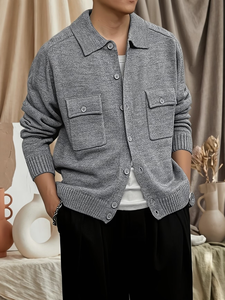 Suéter de cachemira 100% para hombre, estilo New Rich Old Money, suave y agradable al tacto, con doble bolsillo, teñido heather, informal para otoño. - Product Image 3