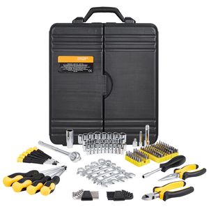Set di Attrezzi Meccanici da 221 Pezzi con Bussole SAE e Metriche da 1/4 e 3/8 di Pollice, Punte, Chiavi e Cricchetto - Product Image 1