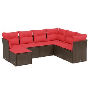 Set di divani da giardino in polyrattan marrone da 7 pezzi con cuscini, eleganti mobili da esterno - Product Image 2