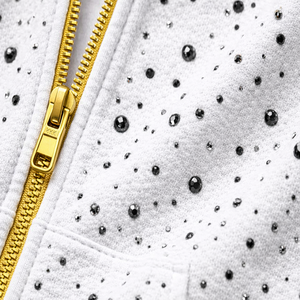 Sweat-shirt à capuche unisexe blanc uni avec fermeture éclair, en molleton personnalisé, style streetwear décontracté, fermeture éclair dorée, poches, 100% coton, coupe oversize - Product Image 6