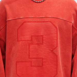 Sweat à capuche oversize pour homme en polaire d'hiver, broderie 3D, effet vieilli, surpiqûres contrastées, couleur rouge, motif graphique, numéro, sweat pour homme - Product Image 3