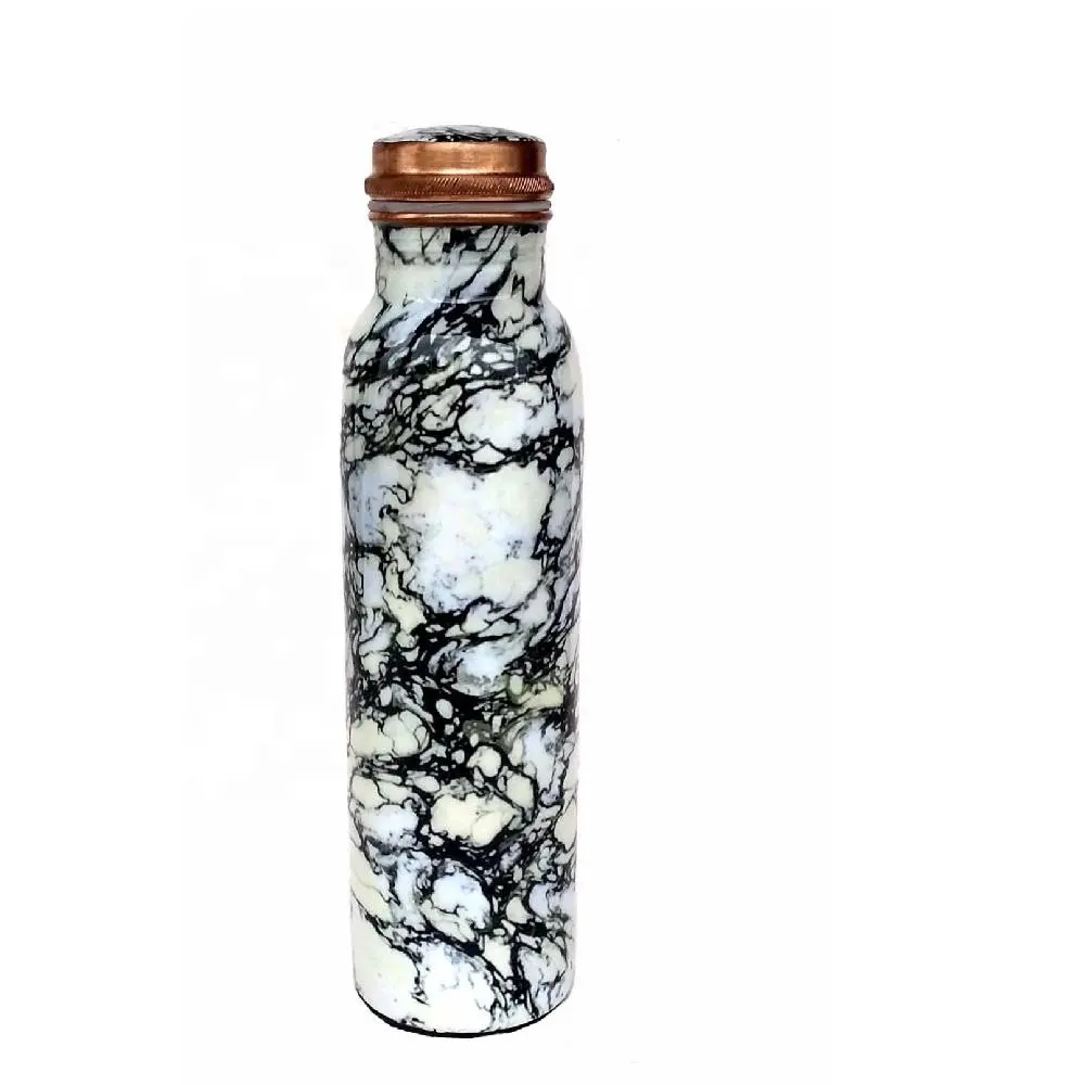 हस्तनिर्मित काली और सफेद मुद्रित तांबे की पानी की बोतल योग पानी की बोतल आयुर्वेदिक तांबे का बर्तन हस्तनिर्मित तांबे की पानी की बोतल
