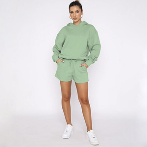 Nouvel ensemble sweat à capuche et short pour femme, design solide, nouveau style, best-seller, ensembles pour femme, logo personnalisé, ensemble short et sweat à capuche pour femme, prix bas - Product Image 1