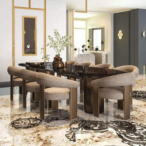 Ensemble de table à manger octogonale moderne avec plateau en verre trempé et pieds en métal pour 10 personnes, style farmhouse, en teck, mobilier contemporain pour la maison - Product Image 1