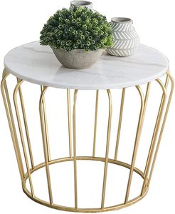 Modern Round <b>Marble</b> Top Side <b>Table</b> with Gold Wire Frame Isolated on White Background - Product Image 1