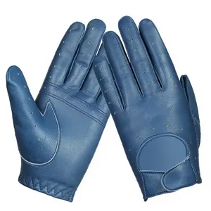 Gants en cuir de mouton bleu, longueur poignet, style uni, non doublés, respirants, pour usage quotidien décontracté, printemps automne - Product Image 2