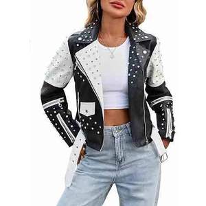 Chaqueta de Motocicleta para Mujer PIHA SPORTS, de Cuero Vacuno Genuino, Manga Larga, Transpirable, Resistente al Viento, Estilo Vintage de Invierno, con Cierre de Cremallera - Product Image 1