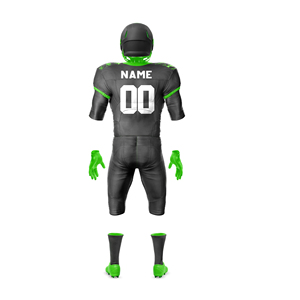 Ensemble d'uniformes de football américain personnalisés pour hommes, maillot noir et vert, short, casque, gants, chaussettes, 100% polyester, impression numérique, grande taille - Product Image 2