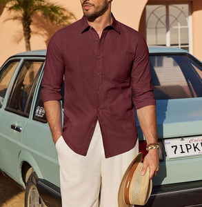 Camisa de Lino Francés 100% para Hombre, Manga Larga, Casual, de Algodón, Corte Regular, para Boda, Playa, Verano, con Botones - Product Image 2