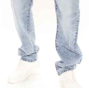 Jeans droits brodés personnalisés 100 % haute qualité pour hommes – Pantalon en denim délavé uni tendance pour le streetwear - Product Image 4