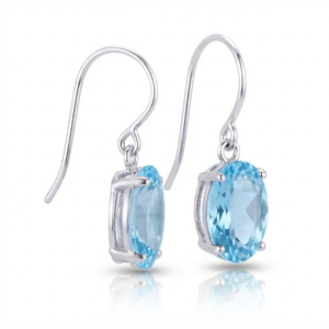 High Quality Rhaya Jewels 925 Sterling Silver Rhodium Plated Bohemian Style Oval Shape <b>Blue</b> <b>Topaz</b> Claw Setting Hook <b>Earrings</b> - Product Image 3