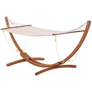 Boho Style Single Person 10\" Wood <b>Hammock</b> with Stand Breathable Cotton Surface White for Patio Backyard Balcony Porch - Product Image 1