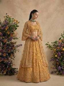 Lehenga Choli de mariée avec broderie Zardosi et motif papillon en résille pour fiançailles, Diwali et soirées de gala - Product Image 6