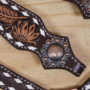 Ensemble de sellerie western en cuir perlé fait main de haute qualité, confortable et durable, avec collier de poitrage et têtière outillés, personnalisable - Product Image 2
