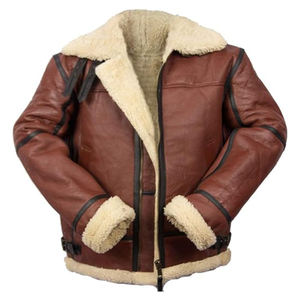 Blouson en cuir shearling pour homme, grande taille, chaud pour l'hiver, avec capuche respirante, fermeture éclair, fourrure de renard tricotée, faible MOQ - Product Image 5