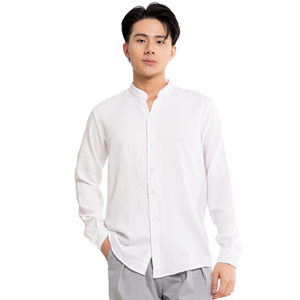 Chemises décontractées pour hommes à manches longues, col mandarin, bouton unique, séchage rapide, personnalisables en gros (ODM), en polyester/coton tissé 160g - Product Image 3