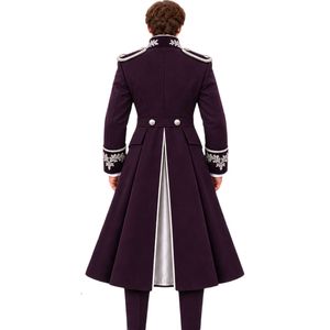 Costume de frac victorien pour homme violet foncé, veste longue gothique formelle à double boutonnage avec broderie argentée, pantalon, veste de mariage - Product Image 3