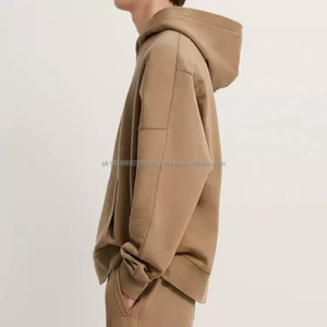 Sweat à capuche impression bouffante fournisseurs personnalisés kaki couleur goutte épaule sweats à capuche coton 100% épais sans ficelle planche sweats à capuche surdimensionnés hommes - Product Image 4