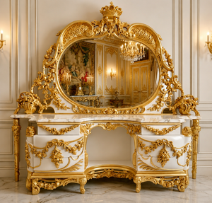 French Style Master Bedroom Dressing <b>Table</b> Set with Above 14 Drawers Solid Wood Luxury Vanity for Bedroom & Living Room - Product Image 3