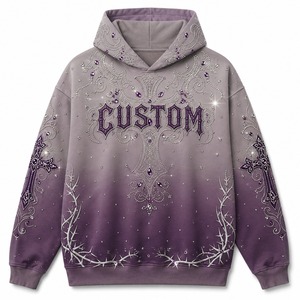 Sudadera con Capucha Extra Grande Unisex con Cruz Gótica de Pedrería, 100% Algodón Ecológico, Ropa Urbana de Invierno - Product Image 1