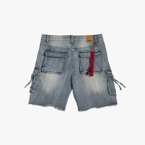 Shorts en jean droits pour hommes, couleur unie, séchage rapide, écologiques, broderie au milieu, poches personnalisées, OEM, vente en gros, 100% - Product Image 2