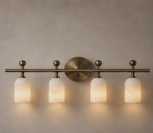 Modern Brass Wall Sconce Removable Ribbed Glass Shades Art Deco Design for Indoor/Outdoor Use Durable Lighting Diwali Retirement - Product Image 2