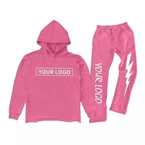 Survêtement de sport d'hiver rose pour homme, nouvelle mode, écologique, 100% coton, streetwear, à capuche, avec cordon de serrage, en molleton - Product Image 1