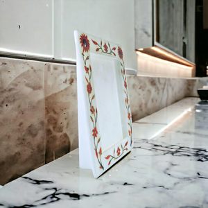 Cadre photo en marbre blanc très demandé, motif floral, fait main, en pierre naturelle, à suspendre au mur, pour la décoration intérieure et les cadeaux - Product Image 2