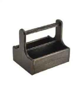 Carved Wooden Cutlery Holder with Metal Handles 4 Compartment Utensil Organizer <b>Kitchen</b> <b>Table</b> Storage Box Rustic Decor - Product Image 5