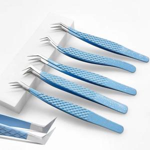 Juego de Pinzas para Pestañas de Acero Inoxidable de Precisión, Punta Dentada, Mango Azul, Herramientas de Maquillaje - Product Image 4