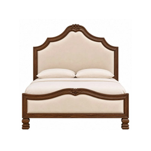 Solid Wood Frame Arched Upholstered <b>Bed</b> - <b>Vintage</b> French Provincial Style Platform <b>Bed</b> Frame with Carved Details - Product Image 1