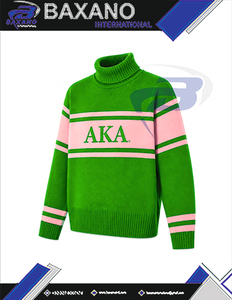Alpha |   Kapa |   Pull à col roulé Alpha Sorority avec rayures roses et logo brodé, style preppy, pull d'hiver pour femmes - Product Image 5