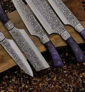 Juego de Cuchillos de Chef de Acero de Damasco Hechos a Mano de Calidad Premium con Mango Personalizado para Uso Profesional en Cocina y Camping, ODM Industrial - Product Image 3
