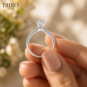 Anillo de Boda de Plata de Ley 925 con Halo Oculto, Anillo de Compromiso Hecho a Mano con Diamante de Corte Redondo, Joyería de Banda de Tres Hileras de Moissanita - Product Image 4