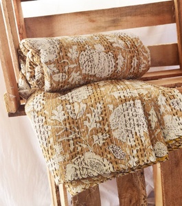 Best Quality Indian Vintage Kantha Quilt Boho Handmade <b>Floral</b> Reversible Blanket Pure Cotton <b>Bedspread</b> Throw Quilt Sets - Product Image 2