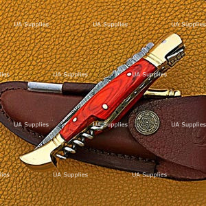 High Quality Handmade Damacsus Steel Camping Folding Pocket Knife Straight Bottle Opener Cork Screw OEM ODM Available Industrial - Product Image 6