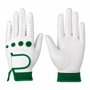 White Green Genuine <b>Leather</b> <b>Golf</b> Glove Left Hand Breathable Hook And Loop Closure - Product Image 1