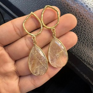 Natural Golden Rutile Brass Gold Plated <b>Earrings</b>, Handmade Brass Jewelry <b>Earrings</b>, Fashion Jewelry Fashion <b>Earrings</b> - Product Image 1