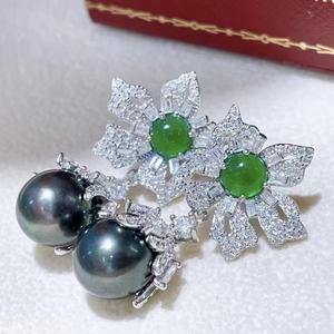 Boucles d'oreilles pendantes en perles naturelles de luxe, argent pur S925, 10-9 mm, rondes, forme de coquille de conque propre - Product Image 1