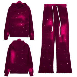 Survêtement à capuche décontracté personnalisé de haute qualité avec strass, coupe régulière, effet vieilli, pour hommes, vente en gros - Product Image 6