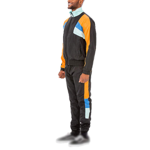 Ensemble de survêtement color block pour homme grande taille, noir et violet, décontracté, automne, tricoté en polyester, tenue de jogging - Product Image 1
