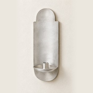 Applique murale en aluminium brossé argenté, faite à la main, avec support d'arche pour bougies coniques, décoration murale pour salle à manger - Product Image 1