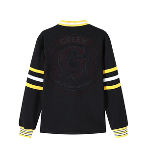Cárdigan Negro con Ribete Amarillo y Blanco, Suéter Unisex de Algodón y Felpa, Cuello Redondo, Estilo Preppy, Ropa Universitaria - Product Image 1
