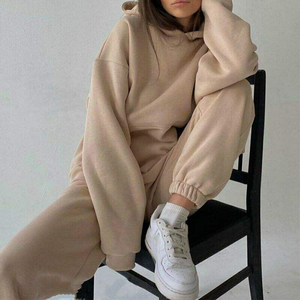 <b>Women</b> <b>White</b> <b>Tracksuit</b> Set Crew Neck Full Sleeve Solid Color Casual Loose Fit Sweatshirt And Pants With Side Pockets Autumn Wear - Product Image 5