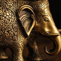 Figurine d'éléphant en laiton antique et aluminium - Statue artisanale en métal Art Déco écologique, symbole de sagesse et de prospérité pour Diwali
