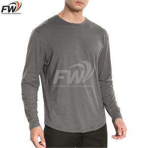 T-shirts décontractés pour hommes, coupe élégante, manches longues, 100% coton, col rond, impression numérique. - Product Image 1